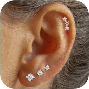 14K Gold Plated Hypoallergenic Sterling Silver Earrings Set - 4 Pairs, Small Siz